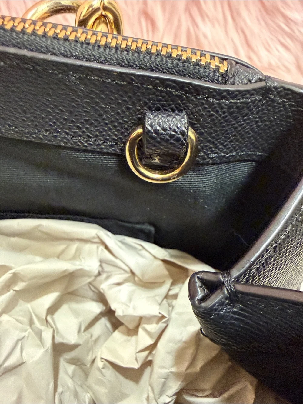 Coach Factory Black Leather Shoulder Bag with Gold Accents